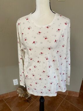 croft & barrow White Long-Sleeve Top with Red Cardinal Print